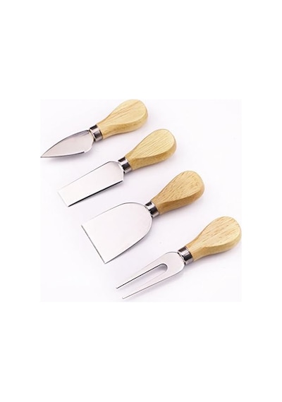 Premium 4'lü Peynir Bıçağı Seti, Paslanmaz Çelik Bıçaklar Ve Meşe Saplı, 12.5 Cm Uzunluk, Peynir Ve Tereyağı Diğer