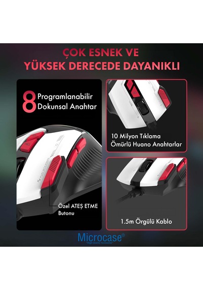 Microcase G911 Usb Kablolu 8 Tuşlu Rgb Işıklı 7200 Dpı Oyuncu Mouse - Al5772