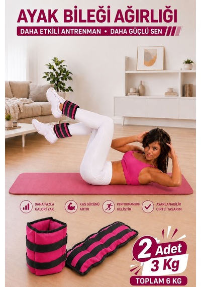 Spor Byfit 3 Kg x 2 Adet Pembe El veya Ayak Bileği Ağırlığı Pembe