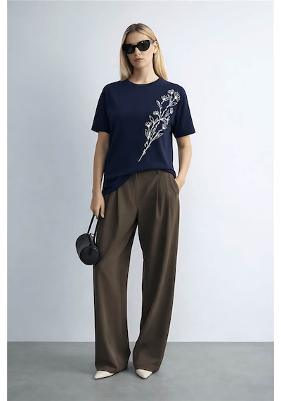Fashion Friends Baskılı Lacivert Kadın Bluz 26y0229k1
