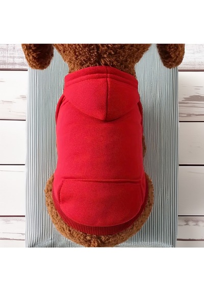 Kedi Ve Köpek İçin Cepli Ve Kapüşonlu Kırmızı Sweatshirt