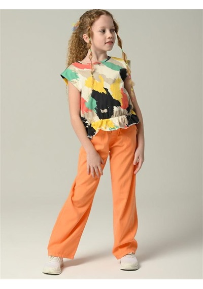 Çikoby Kız Çocuk Desenli Renkli Tshirt-11633 Renkli