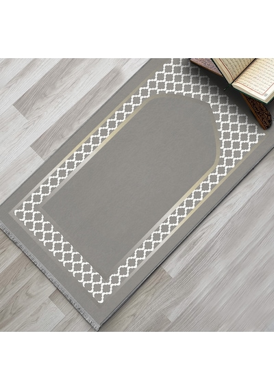 Evaşk Namazlık Dokuma Halı Kaymaz Muslumana Seccade80 x 130 Gri EVASK803C80