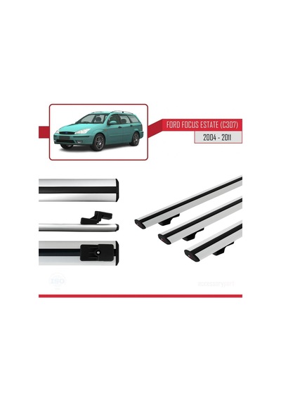 Ford Focus Estate C307 2004-2011 Arası İle Uyumlu Basic Model Ara Atkı Tavan Barı Gri 3 Adet