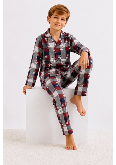 Free Beka Erkek Çocuk Önden Düğmeli Kareli Ve Karakter Desenli Uzun Kollu Pijama Takımı Kırmızı Free Beka Erkek Çocuk Önden Düğmeli Kareli Ve Karakter Desenli Uzun Kollu Pijama Takımı Kırmızı