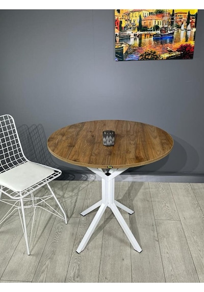 Saray Ceviz Beyaz Yuvarlak Mutfak Masası Yemek Masası Balkon Masası Metal Beyaz Ayak 80 Cm Saray Ceviz Beyaz Yuvarlak Mutfak Masası Yemek Masası Balkon Masası Metal Beyaz Ayak 80 Cm