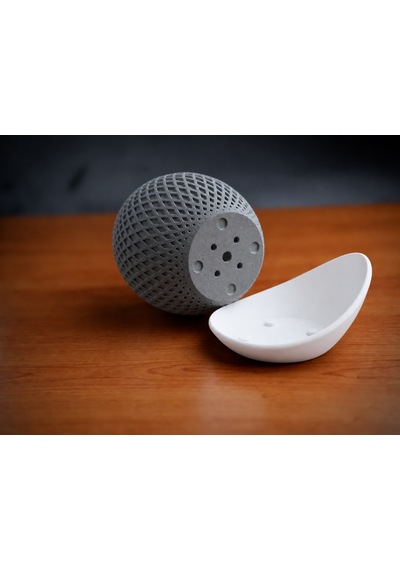 3d Baskı Küre Saksı - Kafes Dokulu İki Parçalı Dekoratif Saksı - Gri-beyaz