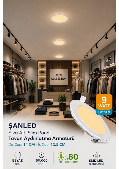 Şanled 6w Tasarruflu Led Yuvarlak Gün Işığıı Sıva Altı Slim Panel 1 Adettir Gün Işığı