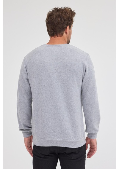 Comeor Erkek Gri Fit Normal Kesim Pamuklu Basic Bisiklet Yaka Sweatshirt Gri