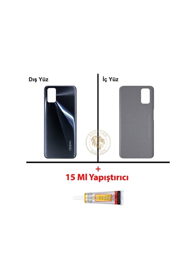 Oppo A72 Siyah  Arka Kapak + B7000 Yapıştırıcı Arka Cam Batarya Pil Kapağı Lazer Kesim Çok Renkli