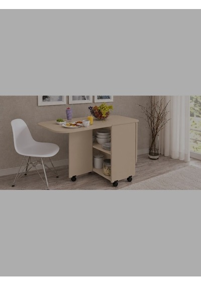 Açılır Katlanır Yemek Masası Oval Masa Mdf Krem