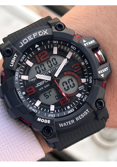 Joefox Digital Ve Analog 2 Yıl Garantili Kronmetre+takvim+alarm+aydınlatma Erkek Kol Saati Joe.bk04 Siyah - Kırmızı