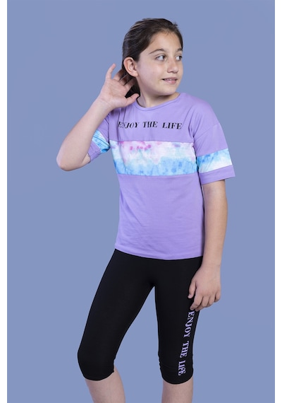 Toontoy Kids Toontoy Kız Çocuk Garnili Baskılı Taytlı Takım Lila