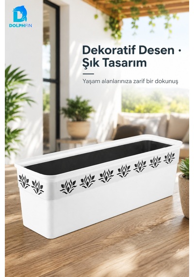 Desenli Dikdörtgen Balkon Saksısı 50 Cm 49x16x14,5 Cm Pp Plastik Çiçek Saksısı
