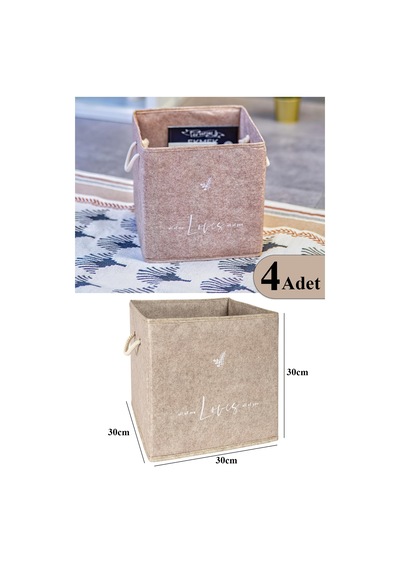 4 Adet Keçe Raf Organizer Dolap Düzenleyici Bej30x30x30 Bej