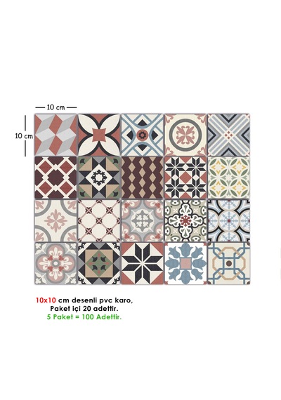 Kendinden Yapışkanlı Patchwork Desenli Pvc Karo 10x10 Cm 5 Li Paket