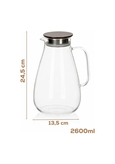 Porsima Lm-0100 Damla Sızdırmaz Metal Kapaklı Ve Kulplu Cam Başucu Sürahisi 2600ml