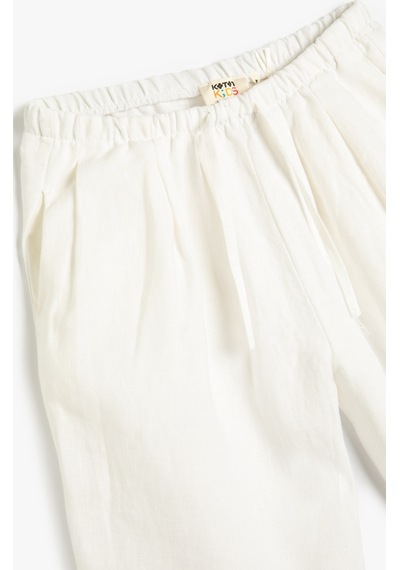Koton Keten Pantolon Bol Paça Cepli Beli Lastikli Beyaz 3skg40064aw 3SKG40064AW000 Beyaz