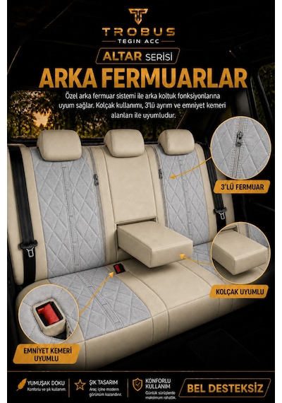 Fiat Egea Cross 2020+ Uyumlu Altar Serisi Tay Tüyü Bej Premium Koltuk Kılıfı