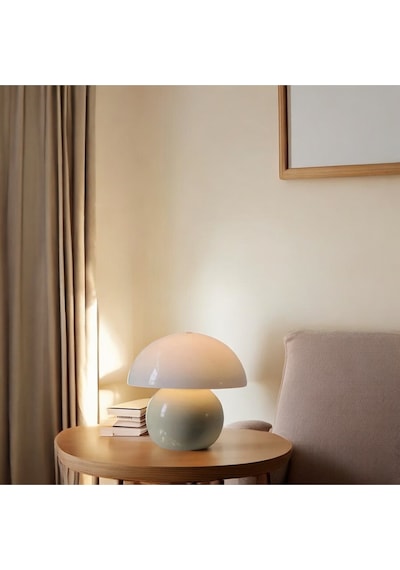 Modern Abajur Krem Mushroom Masa Lambası Metal Şapka Metal Gövde Krem