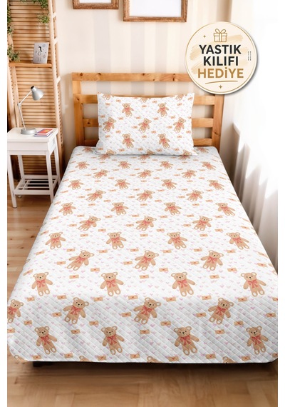 Evimde Bambaşka Ayıcıklı Pembe Kız Çocuk Pike Takımı - Kalpli Bej Bebek Odası Mevsimlik Yatak Örtüsü - 160x220 CM Evimde Bambaşka Ayıcıklı Pembe Kız Çocuk Pike Takımı - Kalpli Bej Bebek Odası Mevsimlik Yatak Örtüsü - 160x220 CM