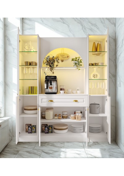 Lureo Nera Arch Maxi Kahve Köşesi Led Aydınlatmalı, Cam Vitrinli, Komple Mdf Premium Kahve Ünitesi Beyaz Lureo Nera Arch Maxi Kahve Köşesi Led Aydınlatmalı, Cam Vitrinli, Komple Mdf Premium Kahve Ünitesi Beyaz