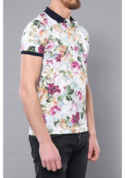 Yake Store Polo Yaka Çiçek Desenli T-shirt - Wessi - Yeşil Beyaz