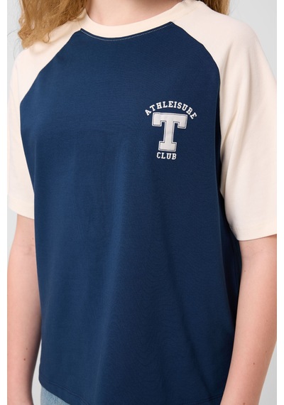 Parlament O Yaka Pamuklu Baskılı Oversize Fit Kız Çocuk T-shirt - 75179 Lacivert