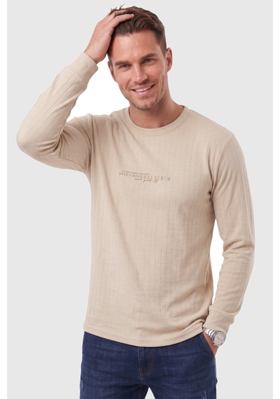Deepsea Erkek Slim Fit Likralı Çizgi Dokulu Bej Sweatshirt Bisiklet Yaka Nakışlı Spor Şık Sweat 2708518 Deepsea Erkek Slim Fit Likralı Çizgi Dokulu Bej Sweatshirt Bisiklet Yaka Nakışlı Spor Şık Sweat 2708518