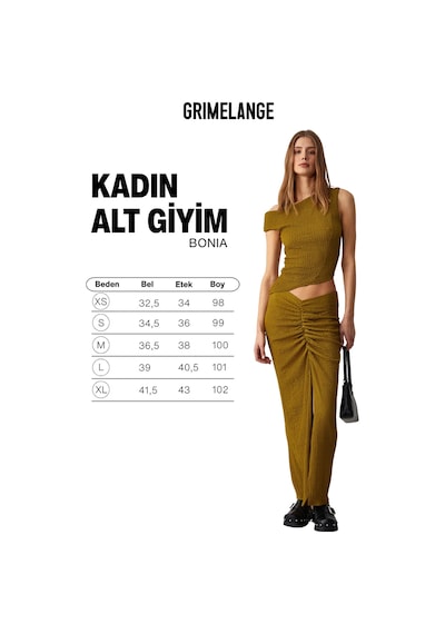 Grımelange BONIA Kadın Slim Fit Örme Yırtmaç Detaylı Yeşil Etek