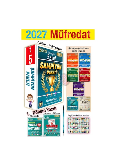 5. Sınıf 2027 Şampiyon Paketi + 1. Dönem Yazılı Denemeleri Ve Notları Tüm Dersler