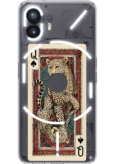 Nothing Phone 2 Uyumlu İskambil Kağıdı Tasarımlı Leopar Portre Baskılı Silikon Kılıf Renkli