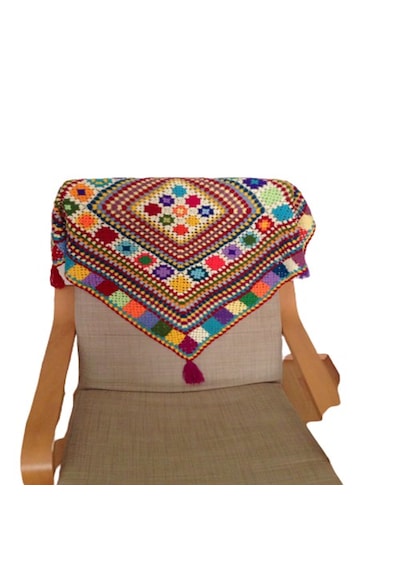 El Örgüsü Etnik Otantik Püsküllü Çok Amaçlı Örtü 85 Cm X 85 Cm Çok Renkli