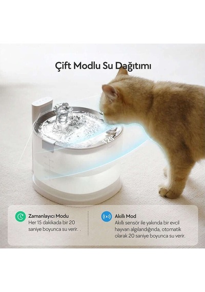 Cheerble E1+ Çelik Hazneli Şarjlı Otomatik Kedi Su Pınarı 22 X 20 X 18 2lt