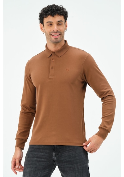 Uzun Kollu Regular Fit Erkek Polo Yaka T-shirt Kahverengi