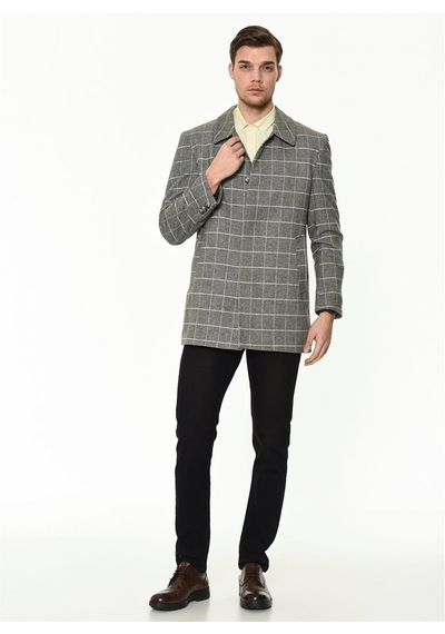 Plt8206 Dewberry Erkek Palto-Düz Gri-Düz Gri