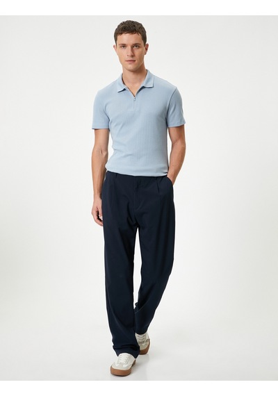 Koton Polo Yaka Tişört Slim Fit Yarım Fermuarlı Kısa Kollu Pamuklu Mavi 4sam10333mk Mavi