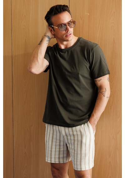 Genius Store Erkek T-shirt %100 Pamuk Regular Fit Standart Kesim Bisiklet Yaka Basic Tişört Basıc-t-shırt1 Haki