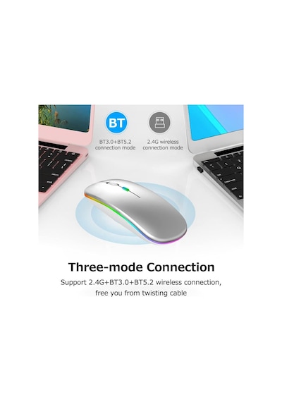 Led Işıklı Şarjlı Mouse 2.4ghz Usb Wireless Ve Bluetooth Lu Sessiz İos Uyumlu  Android Telefon Tablet Pc Tv Diğer