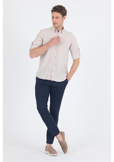 İmza Bej Kısalabilir Kol Smart Biritli Yaka Cepsiz Slim Fit Gömlek 1004250224 Bej