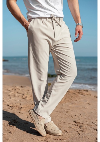 Madmext Bej Beli Lastikli Relaxed Fit Jakarlı Erkek Pantolon E6593