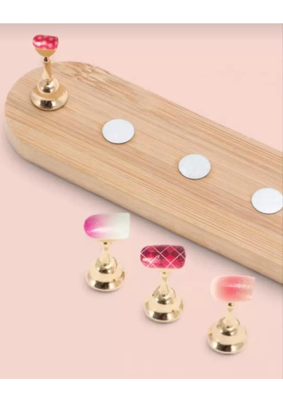 Ahşap Taban Altın Standlı Tırnak Örnek Tutucu, 5'li Set