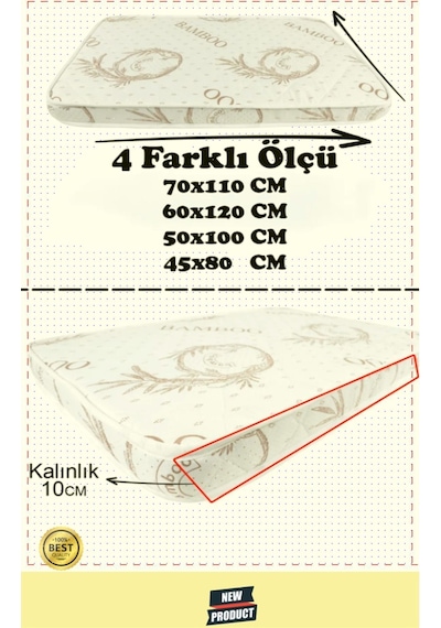 Bamboo Ortopedik Sünger Bebek Çocuk Yatağı Anne Yanı Bebek Yatak 60 X 120