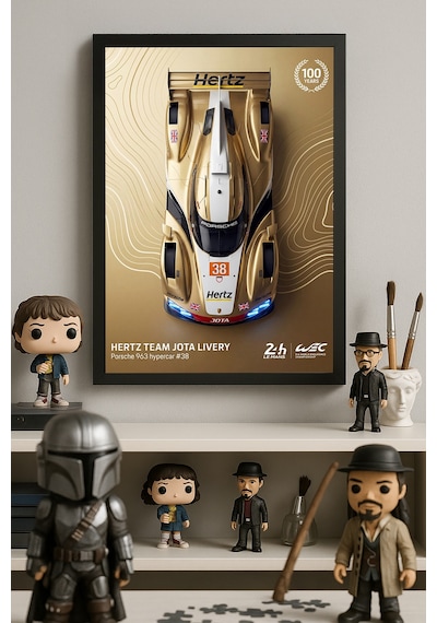 Porsche 963 Siyah Ahşap Çerçeveli Poster, Dekoratif Araba Duvar Tablosu