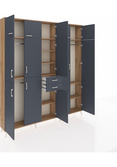 Arges Dolap 10 Raflı 2 Çekmeceli 3 Askılı 220x30x243 Çam-antrasit/antrasit Antrasıt/antrasıt