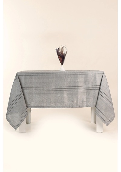 Çizgili Masa Örtüsü 160x220 - Gri Çok Renkli
