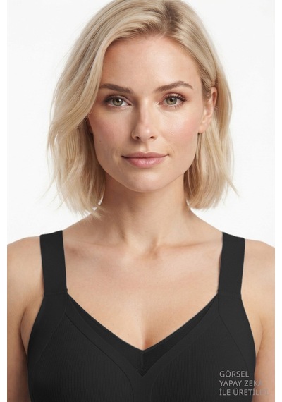 Cottonill Seamless Bra - Elvora Siyah Lazer Kesim Rib Dokulu Tül Detaylı Balensiz Kadın Sütyen