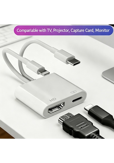 Cr48 2in1 Apple iPhone İle Uyumlu & Type-c'den Hdmı'a Dijital Av Adaptörü 4k Uhd & 1080p Ses Ve Görüntü Aktarıcı, Pd Şarj Girişli Tv, Monitör Ve Projektör Dönüştürücü Hub Ligting Bus To Type-c Cr48 2in1 Apple iPhone İle Uyumlu & Type-c'den Hdmı'a Dijital Av Adaptörü 4k Uhd & 1080p Ses Ve Görüntü Aktarıcı, Pd Şarj Girişli Tv, Monitör Ve Projektör Dönüştürücü Hub Ligting Bus To Type-c