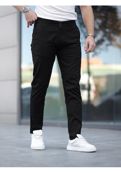 Slim Fit Chino Keten Pantolon Siyah