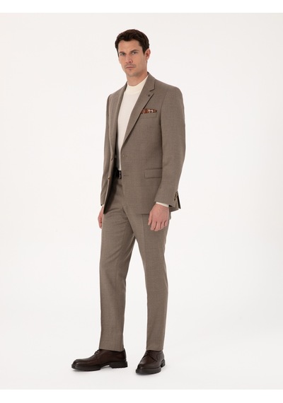 Cacharel Camel Slim Fit Yün Karışımlı Mikro Desenli Klasik Pantolon Kahverengi Cacharel Camel Slim Fit Yün Karışımlı Mikro Desenli Klasik Pantolon Kahverengi